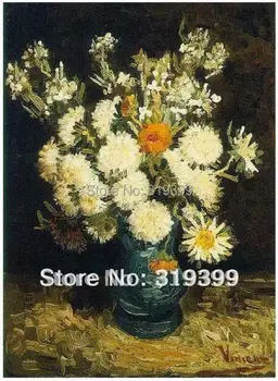 Възпроизвеждане на картини с маслени бои върху лененото платно, цветя в синя ваза от Винсент ван Гог, 100% ръчна изработка, безплатна доставка