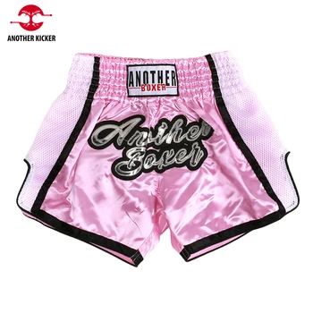 Боксови шорти, дамски розови къси панталони Муай Тай, мъжки, детски сатен дишащи панталони от полиестер за кикбоксинга, дрехи за тренировки, състезания