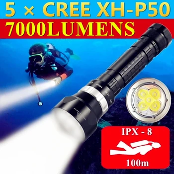 CREE XH-P50 висока мощност, подводен 100-метров водоустойчив заполняющий светлина за гмуркане, мощни led фенерче, професионални фенери за гмуркане