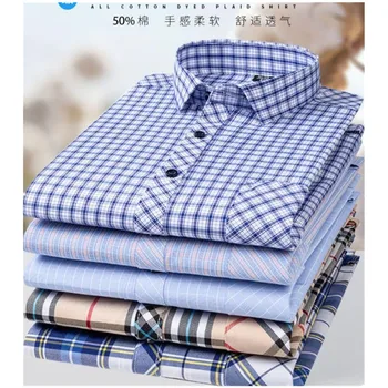 Памучен мъжки риза в клетката, пролетно мъжки бизнес риза с джоб, дълъг ръкав, мъжки риза за почивка, мъжка блуза, B0073