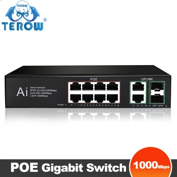 Интелигентен превключвател TEROW POE Gigabit AI 8 2 PoE Uplink 2 SFP Ethernet VLAN IEEE802.3af/at С вграден в захранването за IP камери / Безжична точка за достъп/NRV