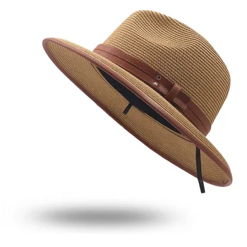 Нова Лятна шапка унисекс с колан от слънцето, ежедневни панама за почивка, сламена шапка, дамски Плажната джаз мъжка шапка, Сгъваема Уводна част