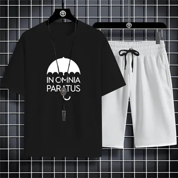 Лятна Мода Мъжка тениска с Кръгло деколте и къси ръкави в Спортен стил с принтом малък Чадър 2d, Свободен И Удобен Комплект