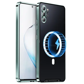 Луксозен метален калъф за Samsung Galaxy Note 10 Плюс 20, сверхмагнитный, ултра-тънък, удароустойчив калъф за безжично зареждане, чанта, калъф