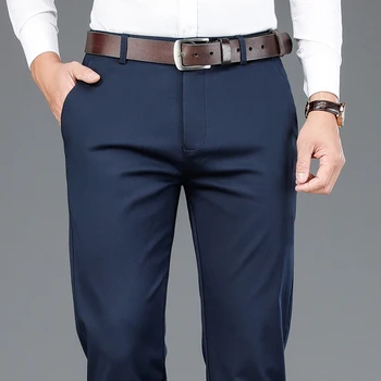 2023, Пролетни нови мъжки ежедневни панталони от бамбуково влакно, класически стил, бизнес, мода, панталон от еластичен памук цвят Каки, мъжки дрехи