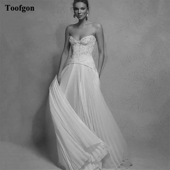 Сватбени рокли Toofgon от мятого шифон в стил бохо 2023, дантелени сватбени рокли с дължина до пода рокля принцеса в селските райони, женски празнична рокля на булката
