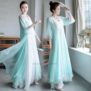 2023 китайски традиционен набор от hanfu, източно национално шифоновое рокля + ризи, елегантни дамски дрехи в китайски стил, комплект от две части