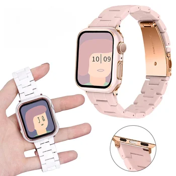 Акрилни каишка за часовник в цвят карамел за Apple Watch Ultra 49 мм 45 41 42 44 40 мм Macaron, която замества гривна на китката, с каишка