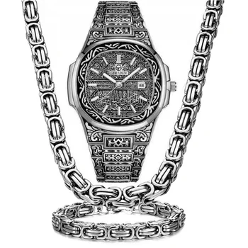 3 бр. колие + часовник + гривна в стил хип-хоп, луксозна императорска верижка от неръждаема стомана 8 мм, златни часовници, мъжки бижута, ретро комплект часа Reloj