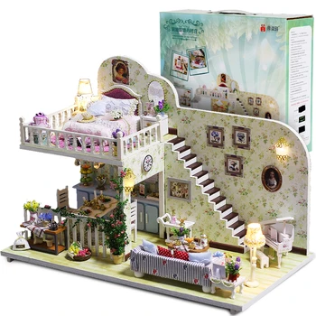 Куклена къща със собствените си ръце, дървени куклени къщи, мини комплект мебели за куклена къща с led играчки за детски подарък за рожден ден