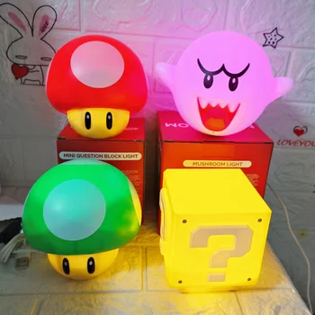 Super Mario Bros USB зареждане led нощна светлина с въпросителен знак, настолна лампа за детска спални, cartoony лека нощ, играчки, подаръци за деца