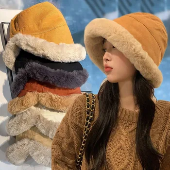 2023 Нови зимни шапки-кофи за жени, топло удебелена плюшен рибарска шапка, модни градинска ежедневни шапка, обикновена шапки от овче руно