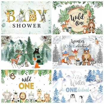 Сафари на фона на дивата природа, детски душ за новородени, на 1-ви рожден ден, фонова снимка с животни в джунглата, потребителски банер