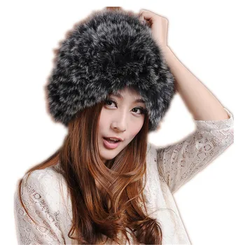 шапка с натурален лисьим кожа в руски стил, на едро, дамски зимни вязаная топло мода, евтин H419