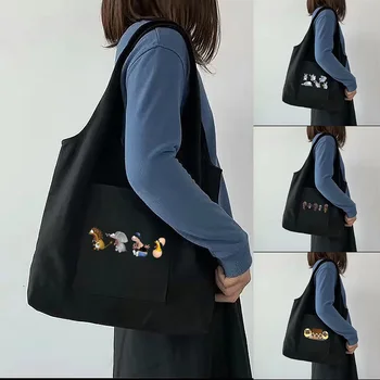 Дамски чанта за пазаруване, на голяма пътна модерна преносима чанта-месинджър, прости сгъваеми чанти за съхранение на храни с анимационни принтом
