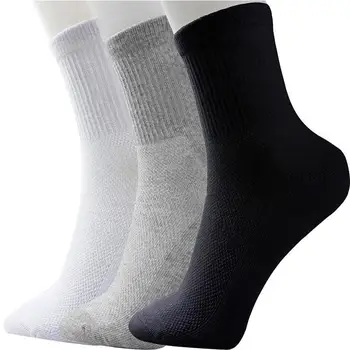 1 чифт памучни мъжки чорапи есен зима спортни меки чорапи със средна дължина дишащи черно бели мъжки чорапи, Спортни чорапи на едро