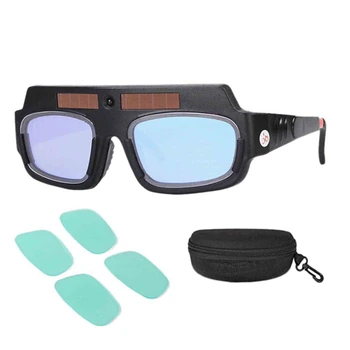 4X Заваряване маска на слънчеви батерии с автоматично затъмняване, каска, очила, очила за заварчици, дуговые противоударные лещи с футляром за съхранение