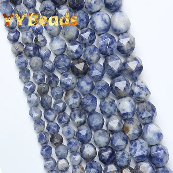 Естествен фасетиран син содалит Каменни мъниста Blue Spot Stone 6 мм, 8 мм, 10 мм, Гладки мъниста за бижута, гривни с висулки 