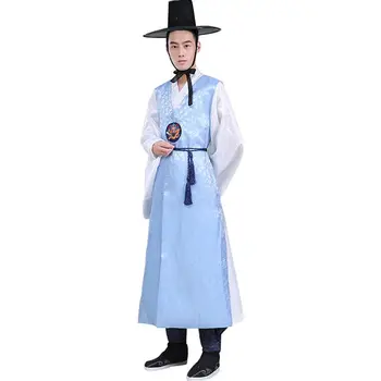 Традиционната топла сребърен корейски, традиционен мъжки дворец Ханбок Сватбен корейски етнически живописна костюм за изяви