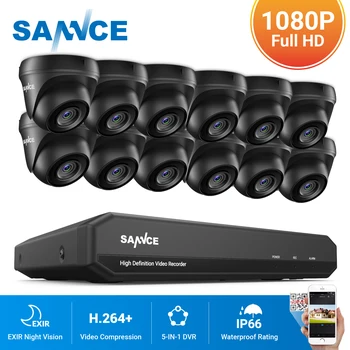 SANNCE 16CH 1080N DVR 1080P Камера за сигурност на система за видеонаблюдение 12шт 1080P Камера за видеонаблюдение P2P Външен Водоустойчив комплект за видеонаблюдение