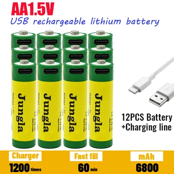 Литиево-йонна батерия 1,5 AA с висок капацитет с капацитет 6800 mah.USB-акумулаторна литиева батерия за играчка на клавиатурата