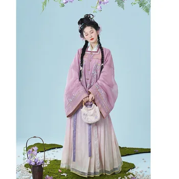 ZhongLingJi Пролетта топ с квадратни деколтета, пола, рокля Hanfu, женски костюм, винтажное лилава рокля, рокли на принцеси и феи, панорамен костюм