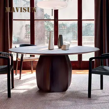 Кръгла маса от дърво северен опушен цвят с вграден повратна Общата маса на дървени кухненски мебели с Модерен минималистичен трапезарна маса с 6 стола