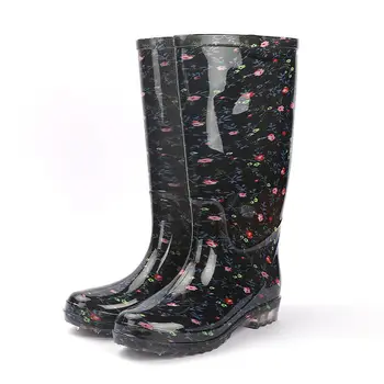 Нови дамски модни непромокаеми ботуши до коляното с цветен модел, водоустойчив къса непромокаеми обувки, дамски водоустойчив обувки, гумени ботуши