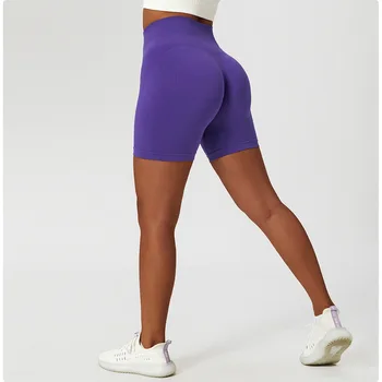 Летни дамски безшевни къси панталони за йога с висока талия, стегнати дишащи универсални спортни шорти за бягане, панталони за фитнес
