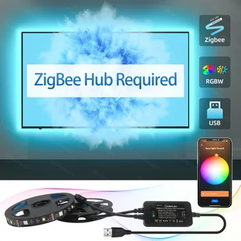 ZigBee 3,0 USB RGBW TV Led Лента DC5V Приложение за Управление на Работа с Възел Мост Echo Plus Алекса Гласово Управление за Подсветката на телевизора