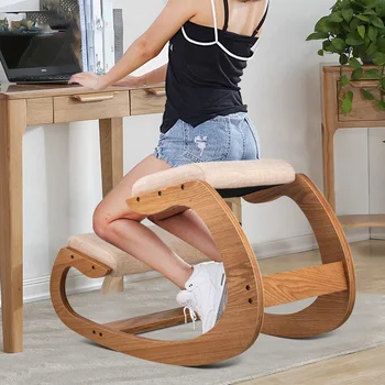 Ергономичен стол за коленопреклонения с дебела възглавница, стол за офис, който подобрява стойката на тялото, люлее в скута си Компютърен дървен стол